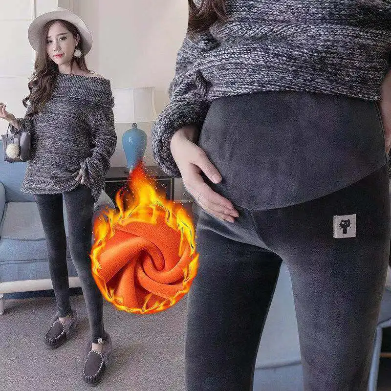 Pregnant Women Winter leggings Double Sided Velvet Keep Warm Trousers Maternity thick Fleece Belly Pants maternity leggings
