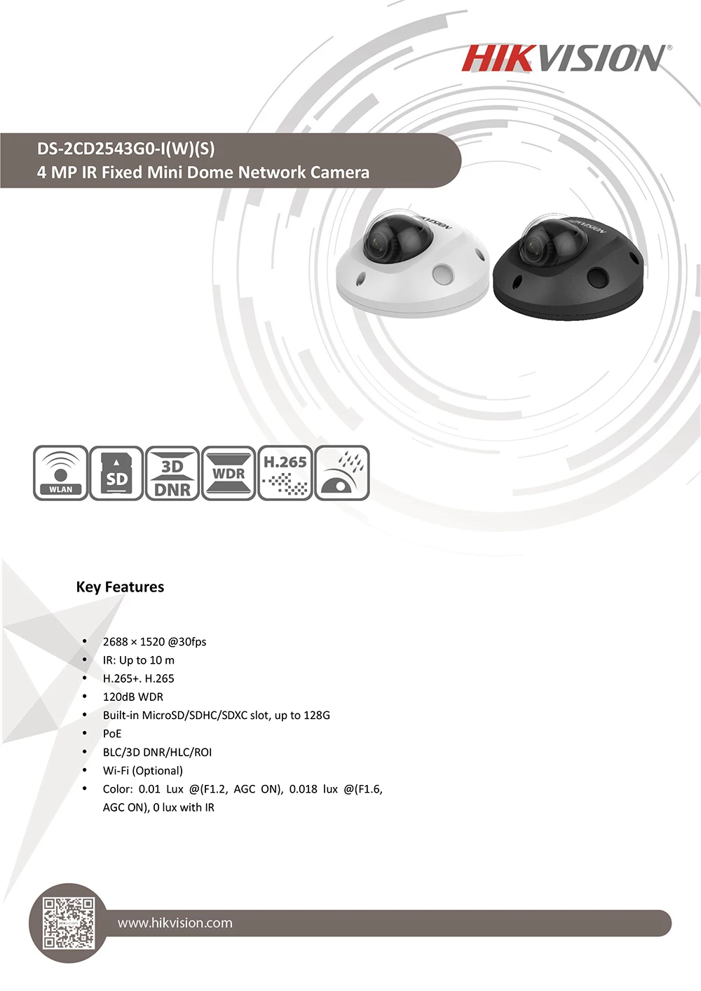 Hikvision 4MP купольная CCTV IP камера POE DS-2CD2543G0-IS 4MP ИК Сетевая безопасность Камера ночного видения H.265 с sd-картой слот IP 67