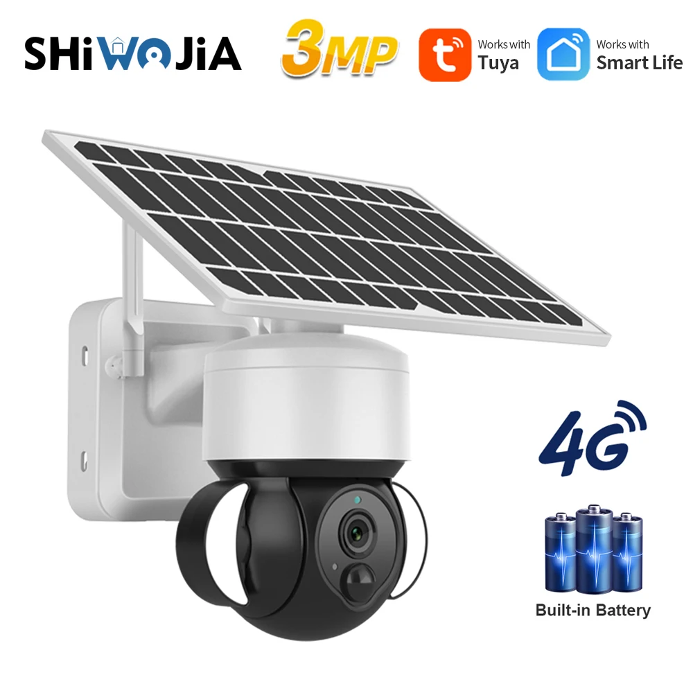 Shiвоенia 4G SIM Солнечная камера 4X 3MP HD Tuya умная солнечная панель PTZ наружная защита