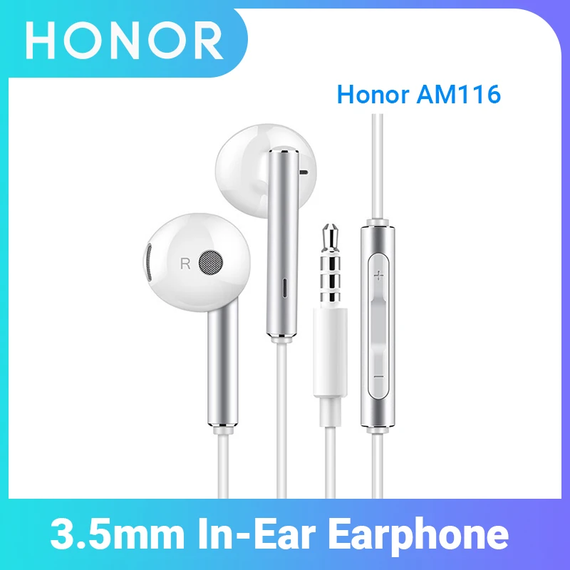 Оригинальные наушники Honor AM116 металлические с микрофоном регулятор громкости 3 5