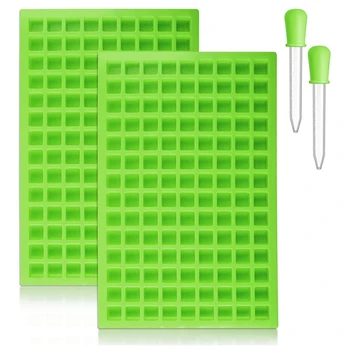 

2 Pieces 126 Square Silicone Mold Mini Candy Molds Ice Cube Tray with Silicone Dropper(Green)