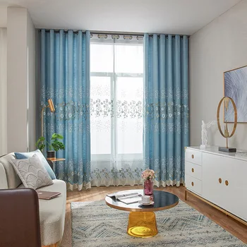 

New High Shading Cashmere Linen Embroidery Curtain Modern Minimalist Curtain for Living Room Blackout Curtains Custom
