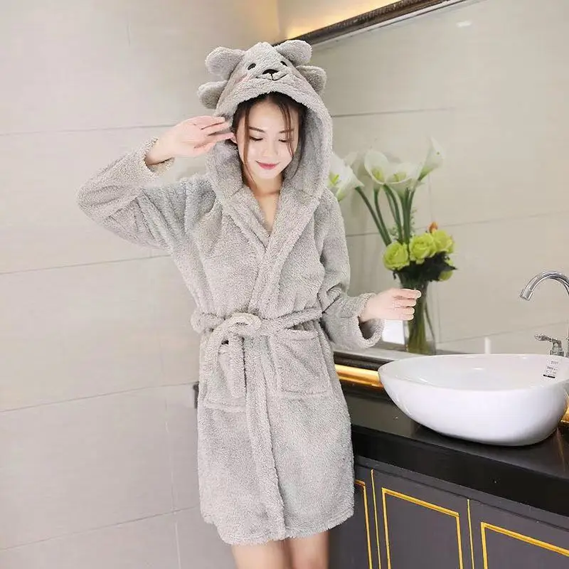 

Autumn Winter Pajamas Women's Thick Warm Coral Fannel Pajamas Hooded Sheep Robes Plush Homewear 3 Color Nightgown Mujer