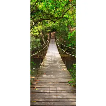

2Pcs/Set Bed Living Room Gate Door Sticker Waterproof Self-adhesive 3D Wood Bridge Doors Renovation Door Stickers Home Decor
