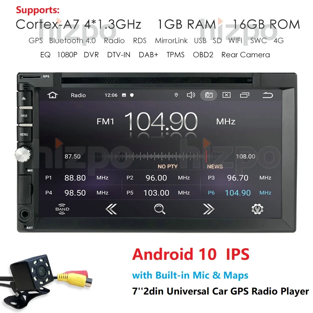 

4G Car Multimedia Player for Universal 2din Android 10.0 WIFI 7" Double DIN Car Radio Stereo DVD Player GPS Navigation+Camera Pc