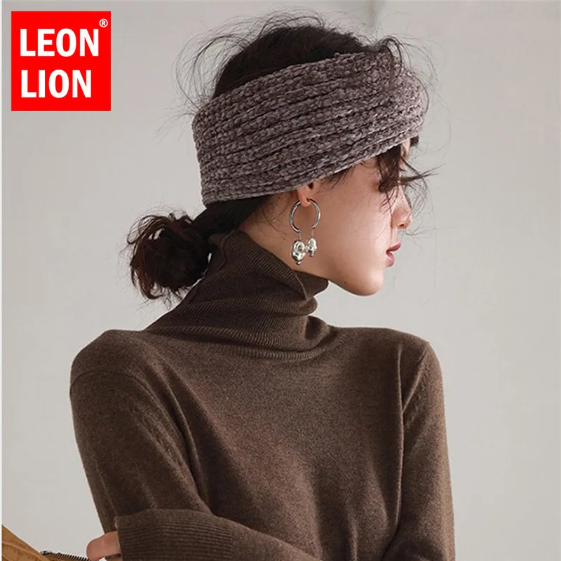 Вязаная шапка Leonlion для конского хвоста зимняя с перекрестными повязками волос