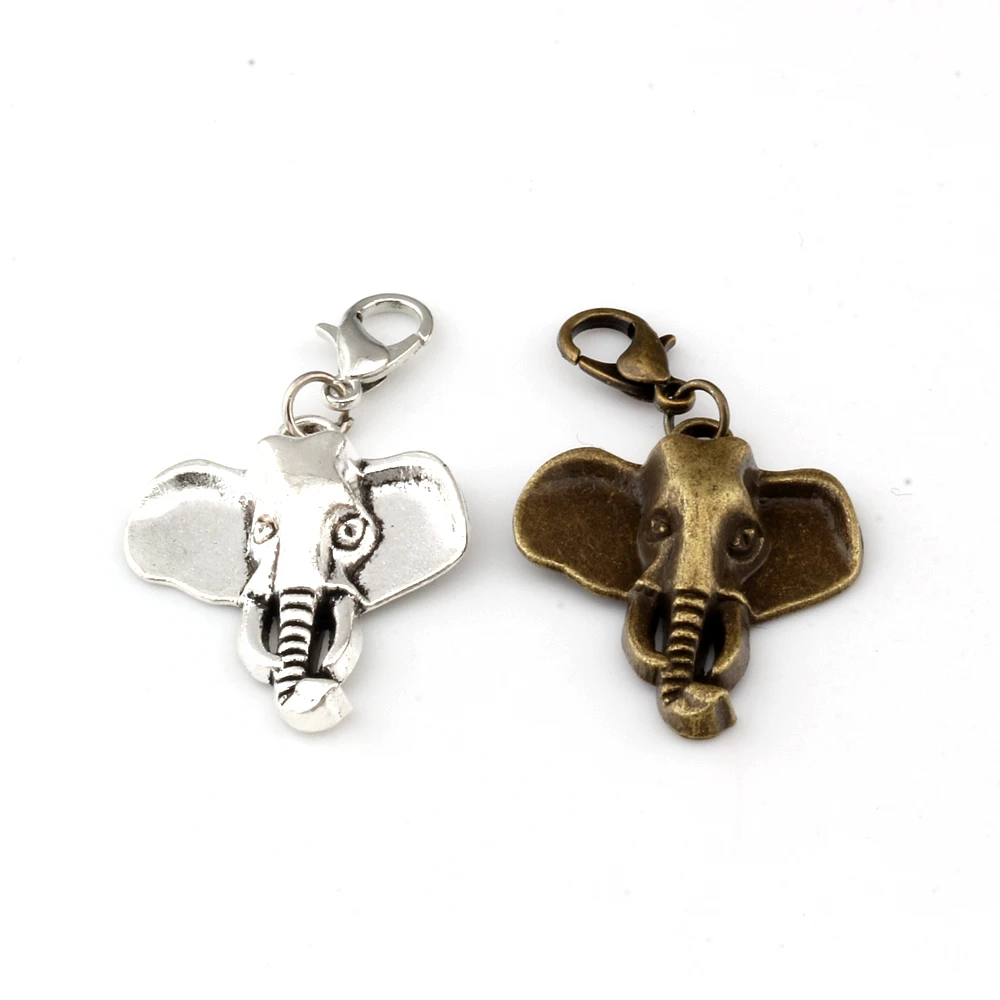 10Pcs /Lots Antique Bronze Elephant Head Charm Bead With Lobster Clasp Fit Bracelet Jewelry DIY 22.8x41mm | Украшения и