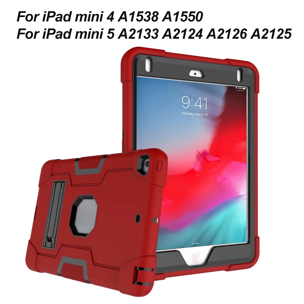 Shockrpoof чехол с подставкой для IPad Mini 1 2 3 4 5 A2133 A1538 A1599 A1489 A1432 PC силиконовый сверхпрочный чехол для планшета - Цвет: Red Black mini4 5