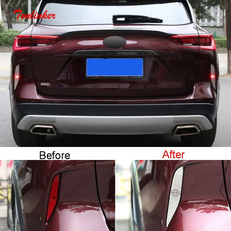 

Tonlinker Exterior Car Rear Fog light Cover stickers for INFINITI QX50 2018-20 Car Styling 2 PCS Stainless steel Cover stickers