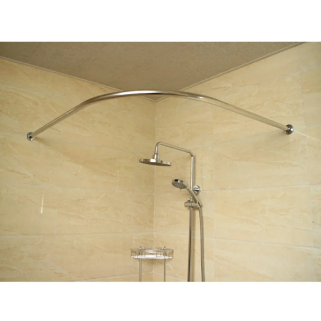 U Shaped Adjustable Curved Shower Curtain Rods Pole Bathroom Bars Rail W/Curtain 