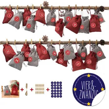 

24Pcs Advent Christmas Calendar Filling Candy Bag Stickers Clips Drawstring Rope Personalized Gift Bags Wedding Gifts for Guests