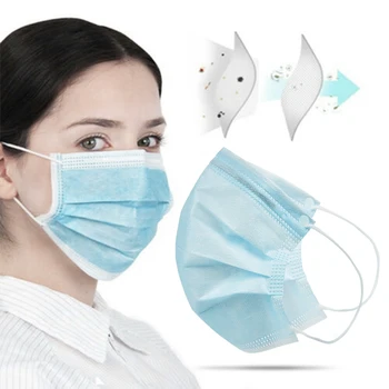 

50PCS 3 Layers Disposable Mouth Covers Non-Woven Face Covers Dustproof Elastic Earloop Facial Cover Smoke Pollen