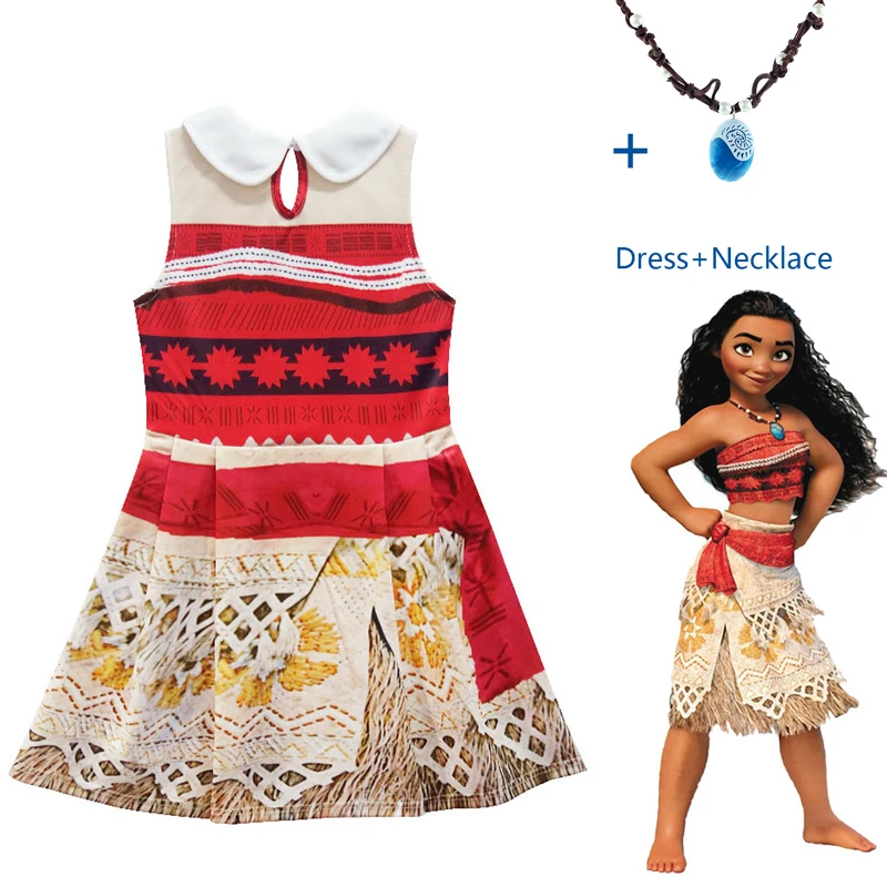 dress and necklace Коллекция года, карнавальный костюм принцессы для детей, платье Vaiana, костюм с necklace ем для Хэллоуина, костюмы для детей, подарки для девочек - Цвет: dress and necklace
