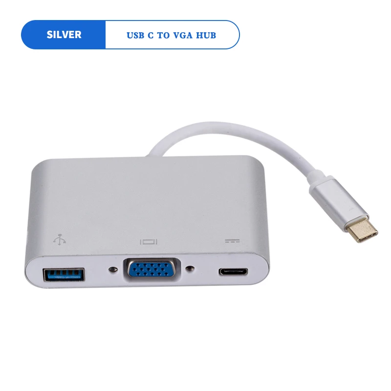 Usb-хаб с VGA концентратором для MacBook Air Pro type C-VGA адаптер USB 3,0 концентратор PD зарядный порт 3 порта адаптер USB type C VGA концентратор - Цвет: Silver