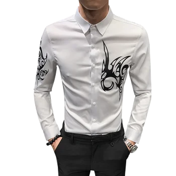 

Nightclub KTV Mens Shirt Long Sleeve Fashion Casual Shirt Men White Black Shirts Slim camisa masculina 2020 new man top 3xl