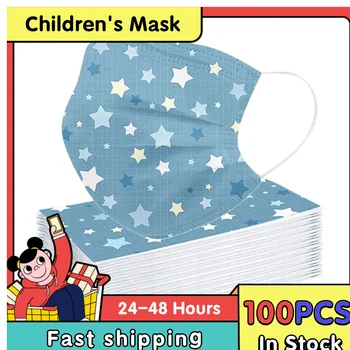 

100pcs Children's Three-Layer Protective Dust-Proof Cartoon Printed Disposable Mask In Stock Covers Mouths Christmas halloween