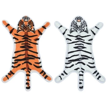 

Cartoon Tiger-Shaped Bathroom Mat Door Mat Flocking Floor Mat Non-Slip Bottom Soft Breathable Absorbent Pad