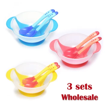 

Wholesale 3sets Baby Bowl Training Bowl Spoon Tableware Set Dinner Learning Dishes with Suction Cup Children Training Dinnerware