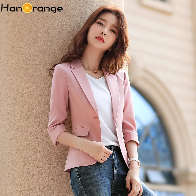 2020 Summer Candy Color 3 Quarter Sleeve Women Cotton Linen Short Blazer Jacket | Женская одежда