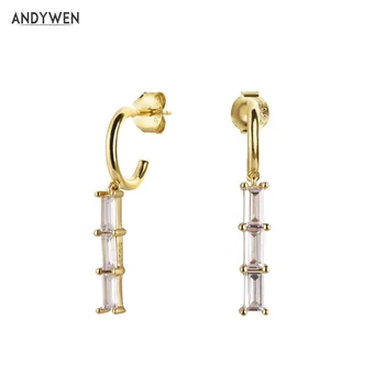 

ANDYWEN 925 Sterling Silver 7.5mm Line Drop Earring Long Chain Women Circle Hoop Piercing Ohrringe Zircon CZ Fashion Jewelry