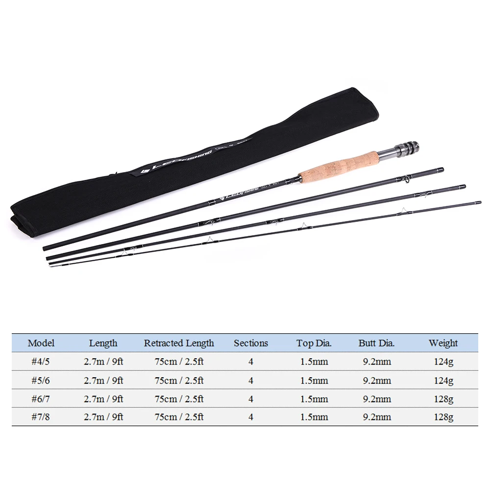 

New Carbon Fly Fishing Rod 9FT 2.7M 4 Section Fishing Rod Line wt 4/5 5/6 6/7 7/8 Soft Cork Handle Fishing Rod for Carp Pesca
