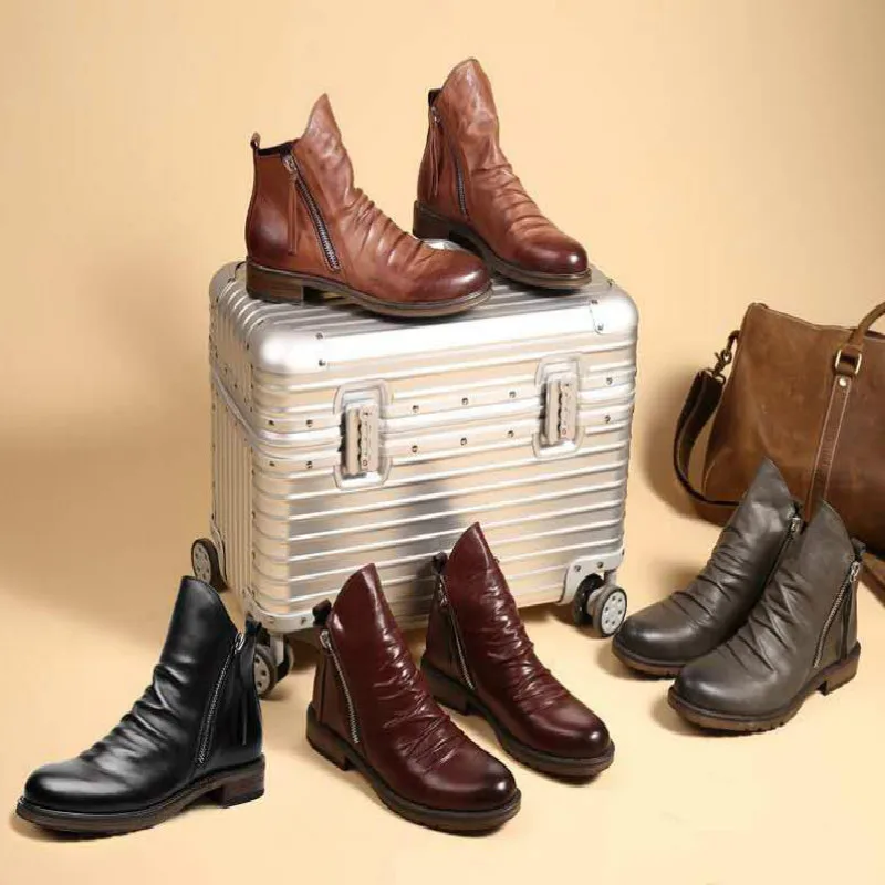 Original Leather Boots Men Autumn Shoes Male Leather Casual Boots Men Comfy Anti-Slip Lace-up