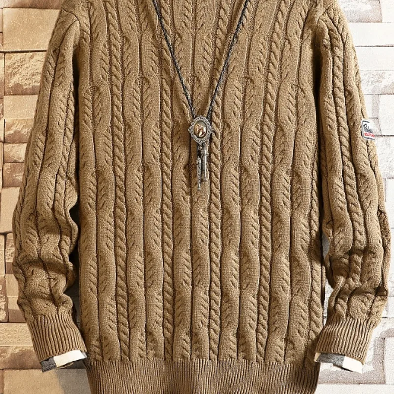 Зимний мужской теплый модный однотонный Повседневный вязаный свитер с высоким воротником, мужской свободный пуловер с длинными рукавами, большой размер M-5XL