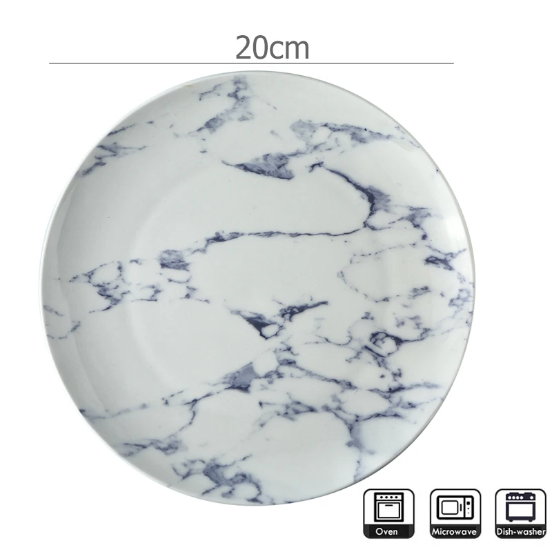 1 piece 8 дюймов Fine Bone China обеденная тарелка синяя мраморная обеденная посуда паста десерт круглый лоток Бытовая Посуда 20 см - Цвет: 1 piece