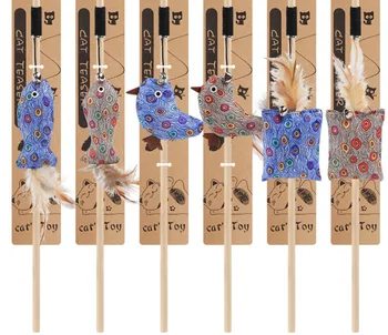 

usd1.35/pc pet cat kitten playing toys cat teaser fishing pole rod sticks fish bird feather 20pcs/lot