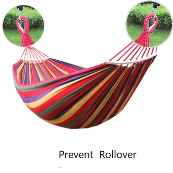 

T 260*150cm Big Size Travel Canvas Hammocks Portable Outdoor Hammock Camping Garden Hanging Swing Bed Rainbow + Wooden Stick