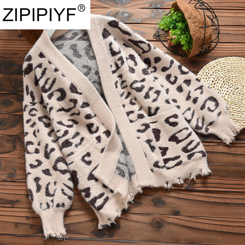 

Free Size 2019 Autumn New Leopard Print Cardigan Fashion Women Loose Wear Long-sleeved Sweater Coat C2015