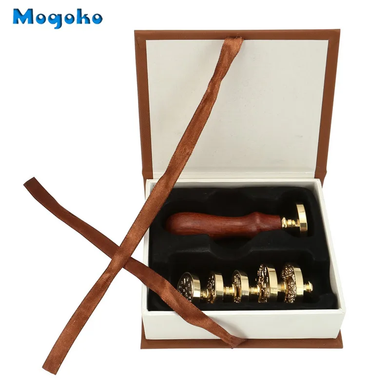 Печатный штамп Mogoko New Moon and Star 6 шт. уплотнительный для воска и 1 деревянная ручка