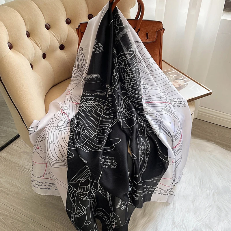 2024 Summer Women 180X90CM Silk Scarf Beach Hijab Shawls And Wraps Luxury Parrot Print Female Foulard Echarpe Designer Bandana 5
