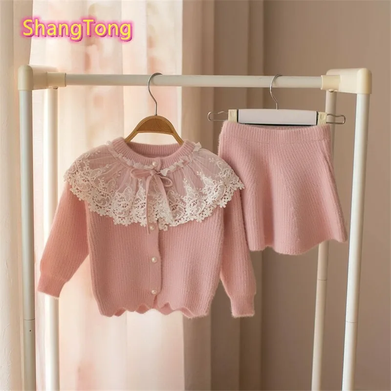 Одежда принцессы для маленьких девочек Детские зимние вязаные комплекты одежды