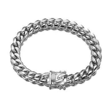 

12mm Top Quality Metal Stainless Steel Silver Color Miami Cuban Curb Link Chain Jewelry Men/Womens Bracelet Bangle New Wristband