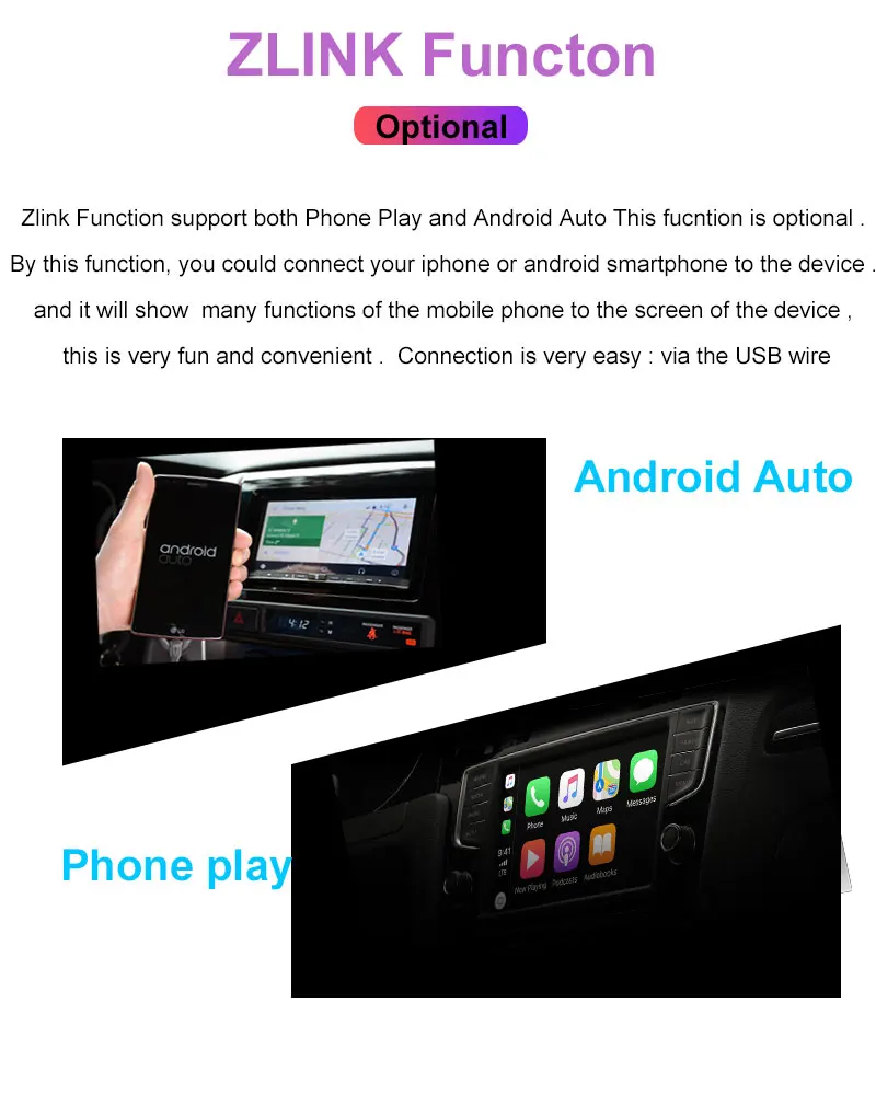

zlink car radio phone play and android auto extra fee
