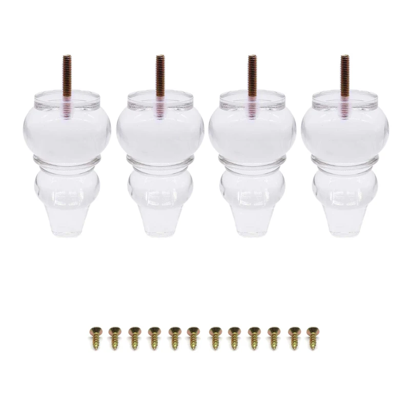 4 Pcs/Set 4.7Inch Acrylic Furniture Legs Gourd Shape Sofa Cupboard 5/16 Inch Hanger Bolt Furniture Leg Feet Coffee Tea Bar Stool