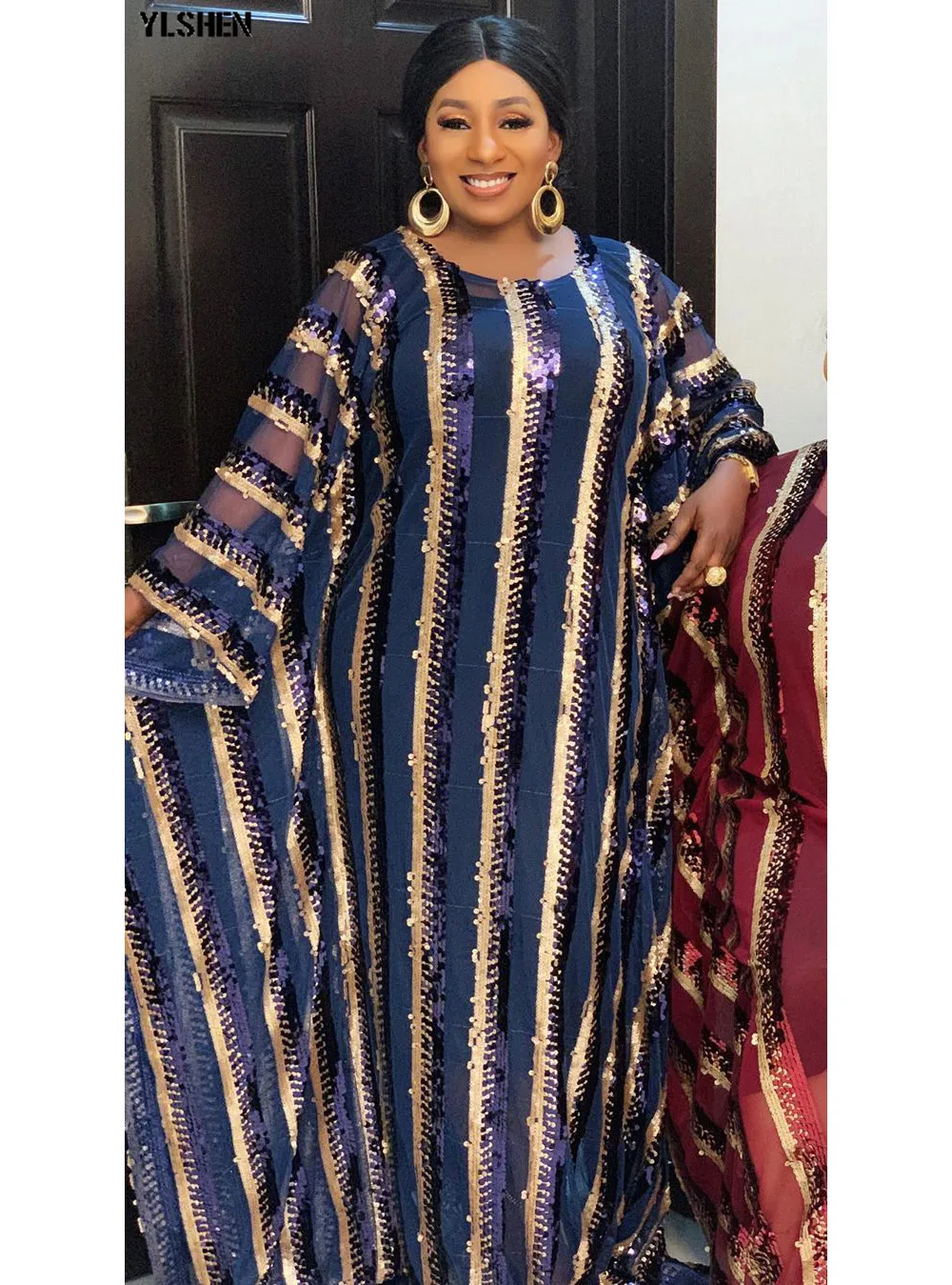 4 Colors African Dresses for Women Plus Size Dashiki Full Sequined African Clothes Abaya Dubai Muslim Dress Africa Boubou Robe 12