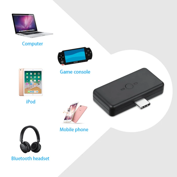 Тип-c Bluetooth 5,0 передатчик Bluetooth аудио адаптер совместим с переключателем/PS4/PC хост GV99