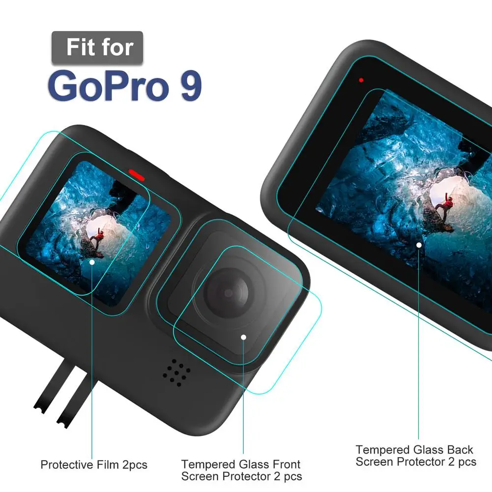

6 pcs/pack Tempered Glass For GoPro Hero 9 Camera Lens Protective Glass Ultra-thin Anti-scratch 9H Front/Back Screen Pretector