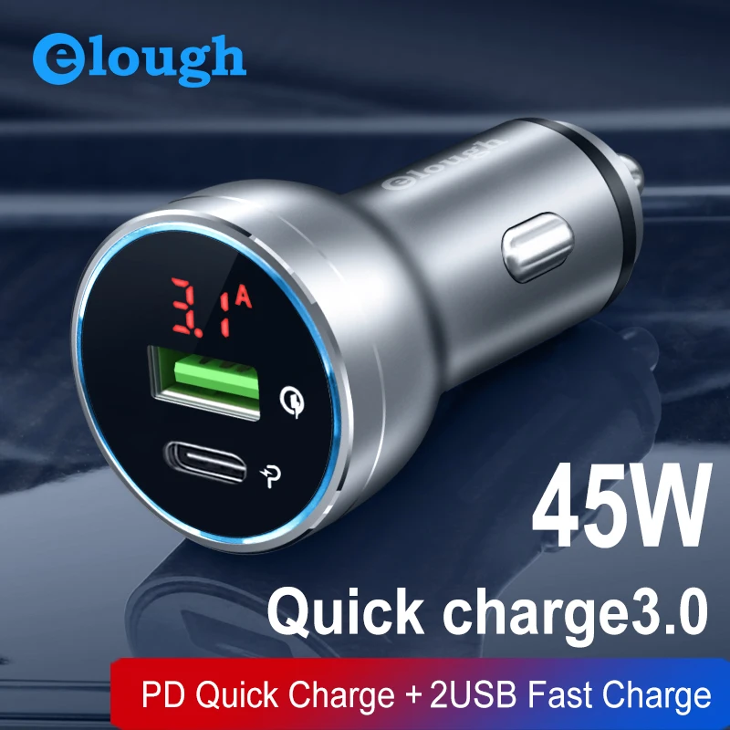  Elough 45W Auto Ladegerät für iPhone Samsung Xiaomi Huawei Zigarette Leichter Quick Charge 40 30 Da