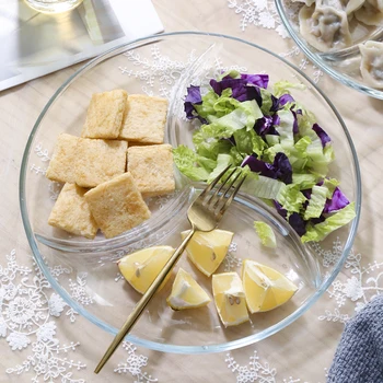 

Glass three-divided plate breakfast fruit salad separate dessert snack plate pf9062