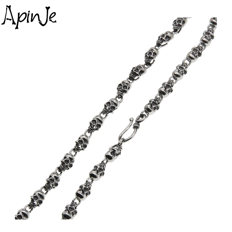

Apinje 925 Sterling Silver Hip Hop Skull Necklace Men Punk Chain For Women Fashion Jewelry