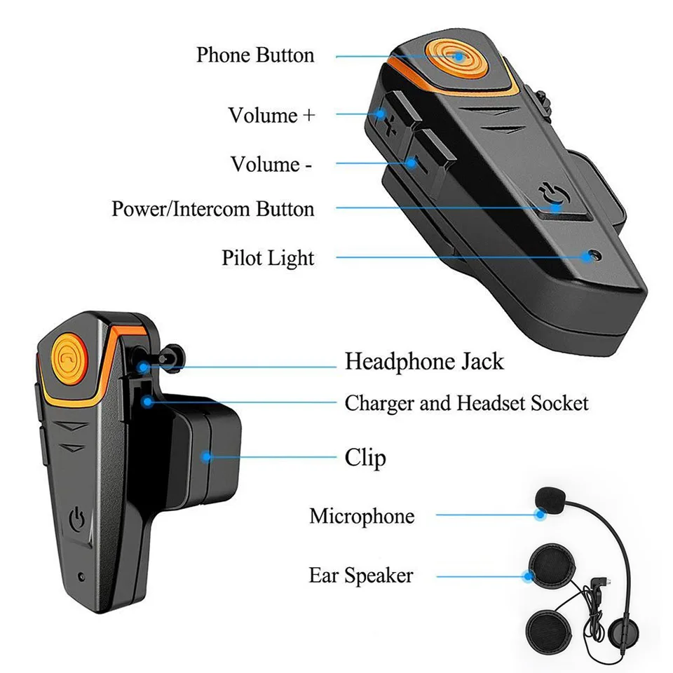 2 ШТ BT-S2 Интерком Мотогарнитура Bluetooth Шлем Домафон Переговорное устройство Гарнитура для Мотошлема