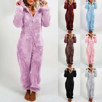 

One Piece Pajamas For Women Onesies Hooded Winter Autumn Sleepwear Coral Fleece Thick Warm Cute Long Homewear