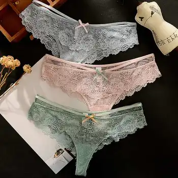 

2020 Low Waist Panties Underwear Women Lace Thong Sexy Briefs Hollow Soft Cotton Panty Briefs Transparent Women's Underpants