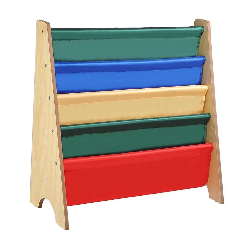 Kids Book Shelf Sling Storage Rack Organizer Bookcase Display Holder Wood/Brown 