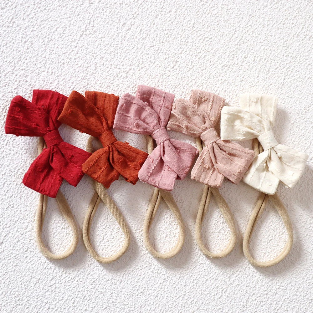 3 Inches Jacquard Bows Newborn Baby Headband Girls Nylon Hairbands Cotton Linen Soft Children Headwear Cute Hair Accessories 3 inches jacquard bows newborn baby headband girls nylon hairbands cotton linen soft children headwear cute hair accessories