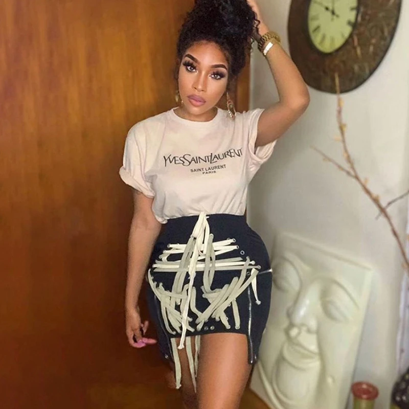 Women Mini Skirt with Strings All Over 