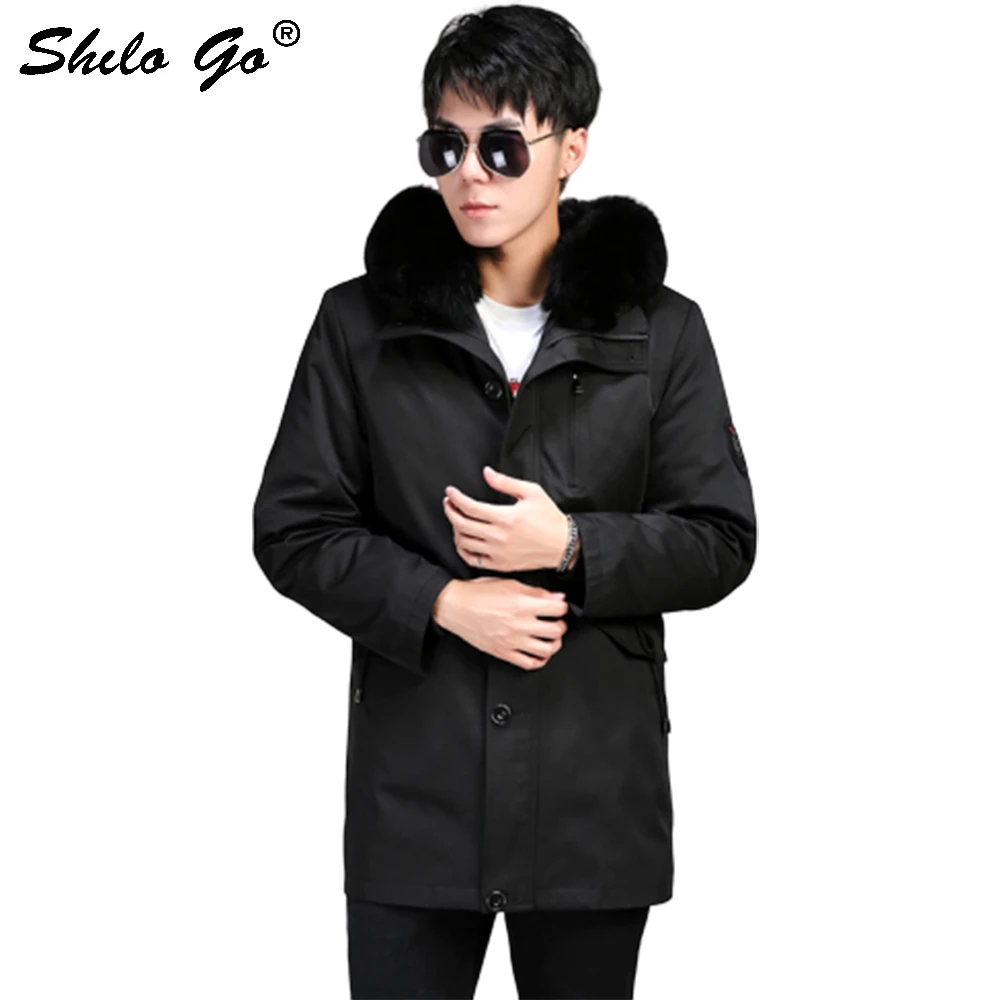 Bont Parka Smart Casual Real Fox Bontkraag Dikke Warme Hooded Konijnenbont Voering Jas Mannen Winter Plus Size Knop front Uitloper